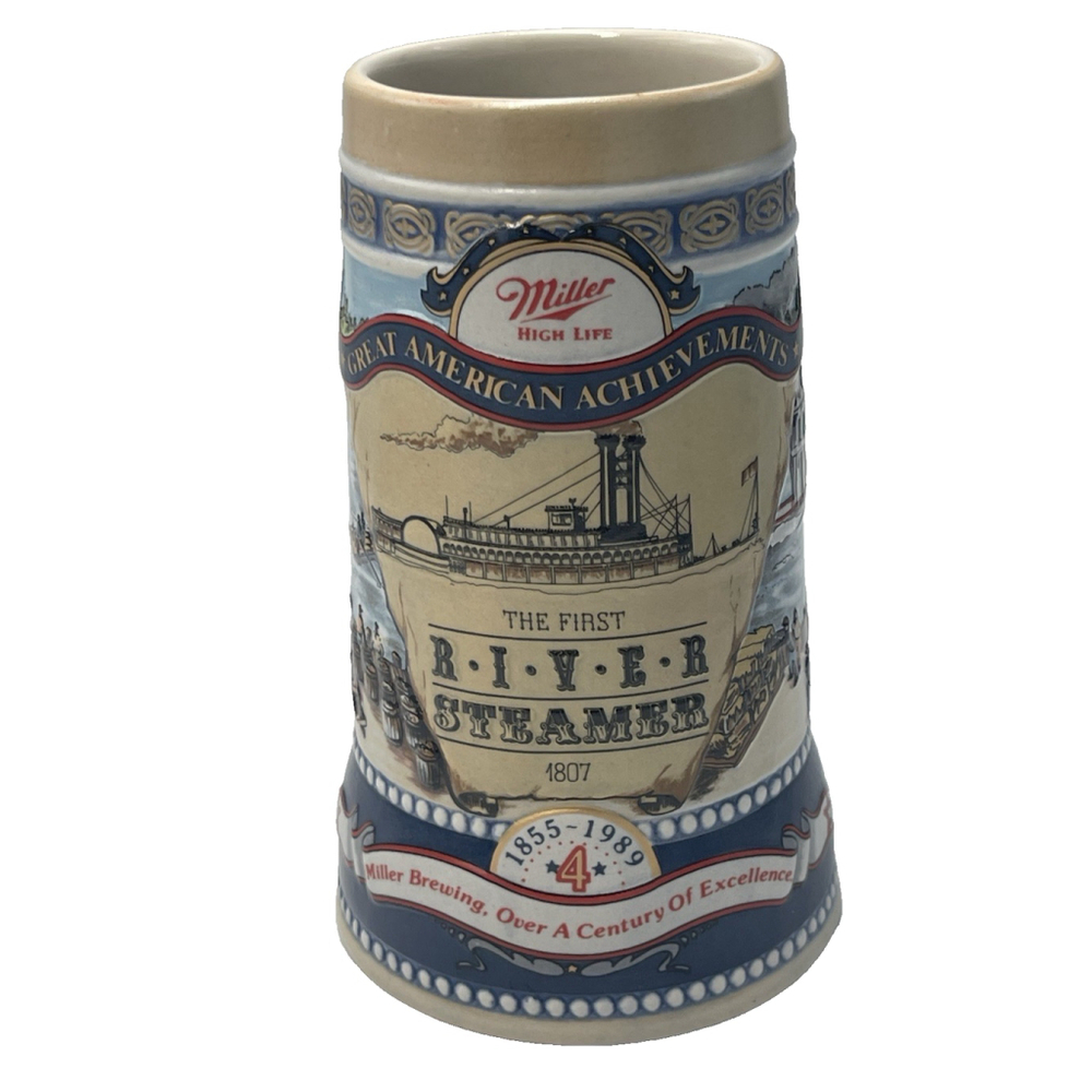 Miller Brewing Ceramic Beer Mug Cup 4th In Achievement Series River Steamer 1807